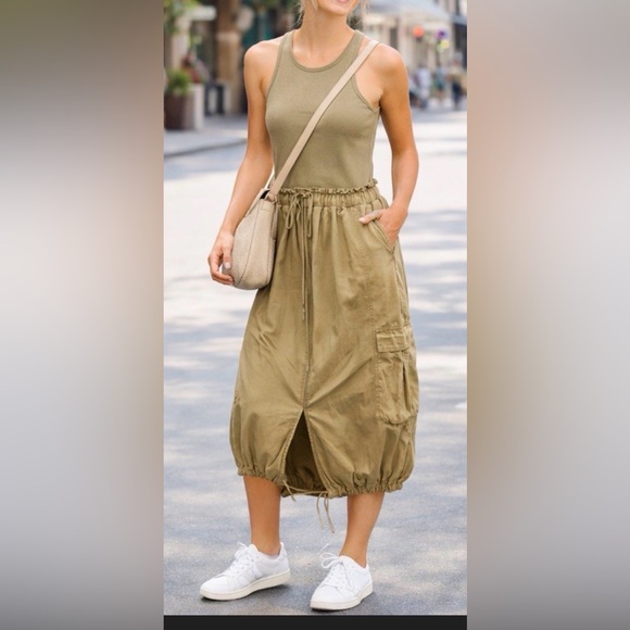 Anthropologie Dresses & Skirts - Anthropologie Daily Practice Dress Tank Twofer Midi Moss Boho Vacay,Size Large